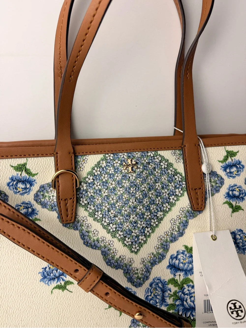 Tory Burch Kerrington Small Zip Tote Terrace Ditsy Floral Cloud Blue Brown